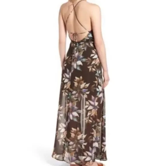 Astr the Label‎ Floral Sheer Tie Back Slit Wrap Maxi Dress - Picture 3 of 12